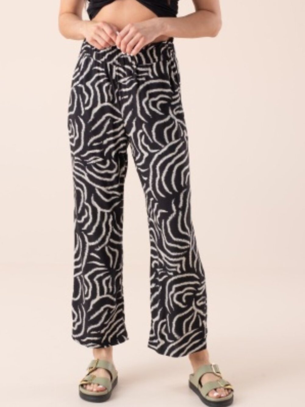 Tom Tailor Sz M Pull On Wide Leg Straight Pants Elastic Waist‎ with Pockets